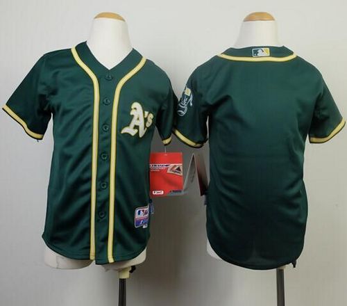 Athletics Blank Green Cool Base Stitched Youth MLB Jersey - Click Image to Close